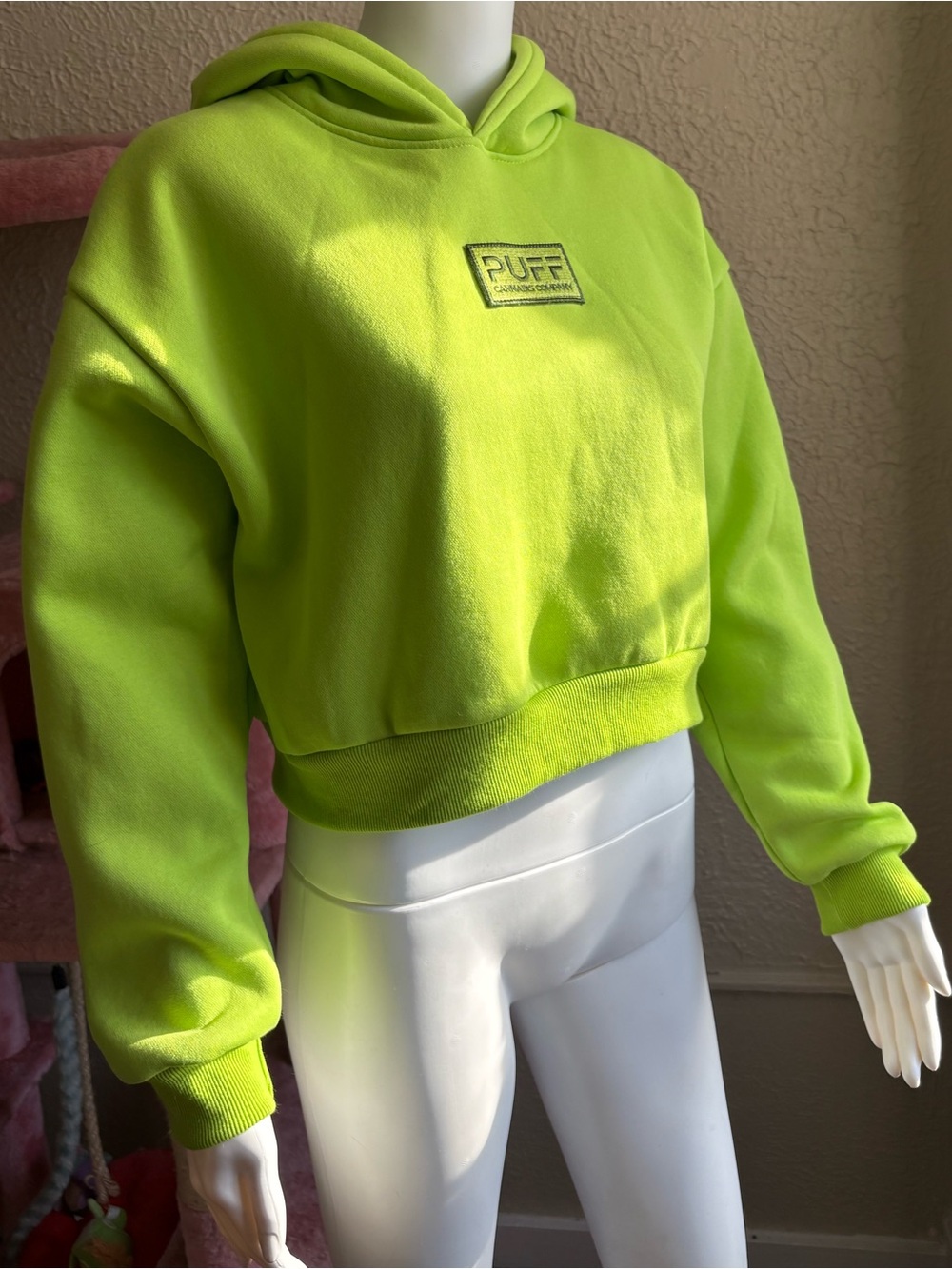 PUFF Green Highlighter Cropped Hoodie size medium